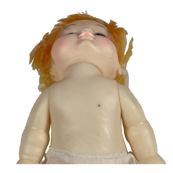 Fibre Craft Crawling Baby Doll 3079 Blue Sleepy Eyes Blond Vintage 7 in Long - Picture 5 of 8